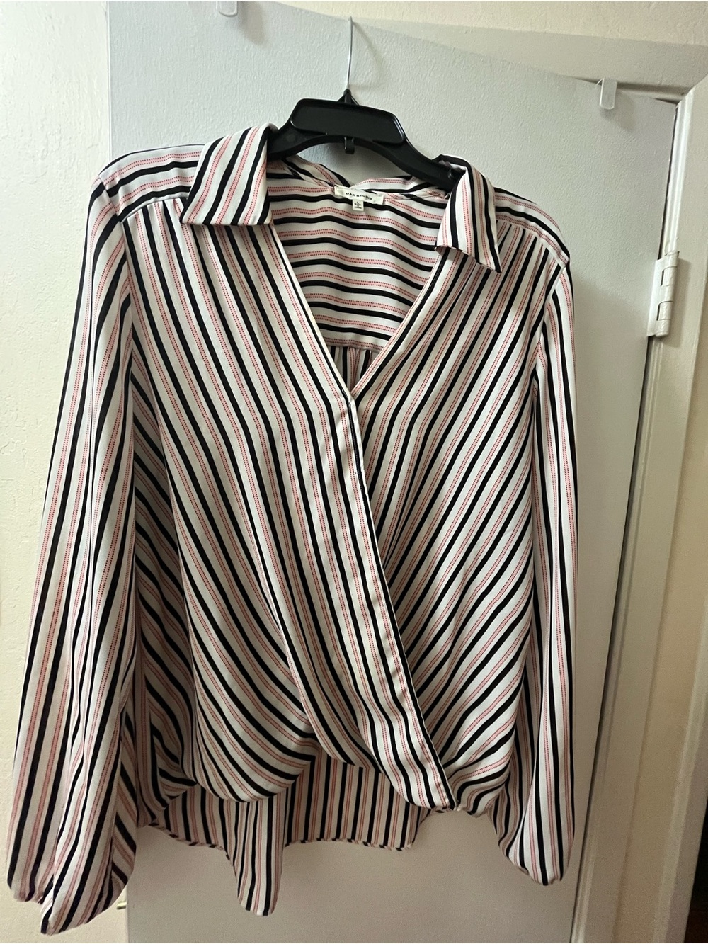 Max Studio Striped Surplice Blouse in Pink, Black & White